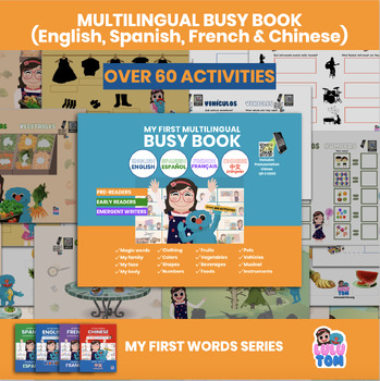Preview of MULTILINGUAL BUSY BOOK. ENG-SPA-FRE-CHI (Pre-readers, Readers and Writers).