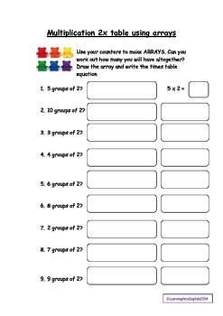 Preview of MULTIPLICATION  2x TABLES USING ARRAYS ACTIVITY AND FOLLOW ON WORKSHEET