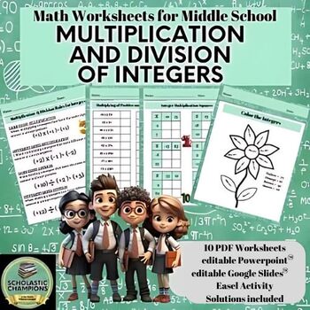 Preview of MULTIPLICATION & DIVISION OF INTEGERS - 5th & 6th Middle School Math Worksheets