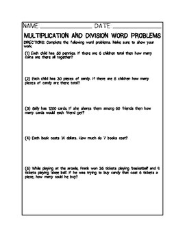 MULTIPLICATION AND DIVISION WORD PROBLEMS (ONE STEP AND ...