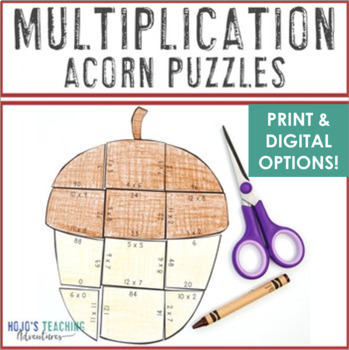 Preview of MULTIPLICATION Acorn Math Activity, Center Game, or Craft | Fall Bulletin Board