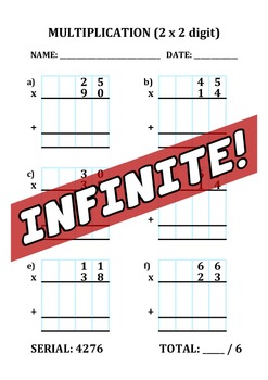 infinite worksheet multiplication column method 2x2 digit 6q unguided