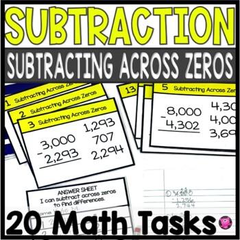 Preview of 4-Digit Subtracting Across Zeros - Subtraction with Regrouping Task Cards 