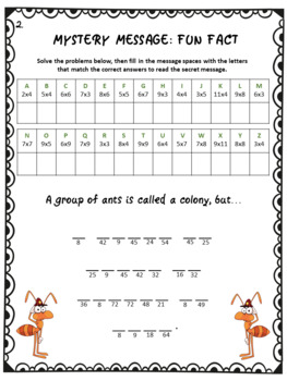 MULTIPLICATION MYSTERY HIDDEN MESSAGE WORKSHEETS by Box of Possibilities