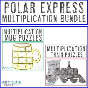 Preview of MULTIPLICATION Polar Express Craft Math - Train & Hot Chocolate Mug Puzzles