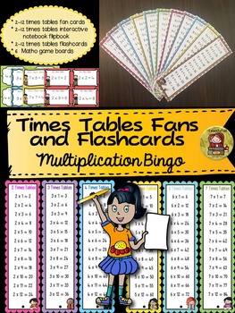 Preview of MULTIPLICATION: TIMES TABLES {Fans, Interactive notebook, flashcards, bingo}