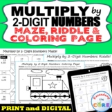 MULTIPLICATION by 2-DIGIT NUMBERS Maze, Riddle, Coloring P