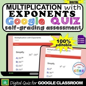 Preview of MULTIPLICATION w/ EXPONENTS Digital Assessment | Google Quiz | Distance Learning