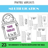 MULTIPLICATION Printable Worksheets- Time Tables from 6 to 10.