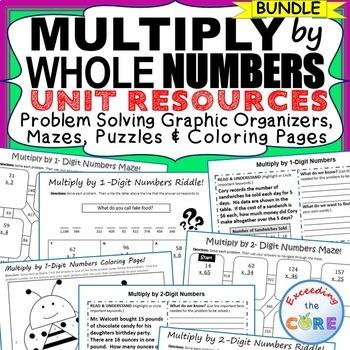 MULTIPLICATION BY 1-DIGIT & 2-DIGIT NUMBERS Graphic Organizers & Puzzles BUNDLE