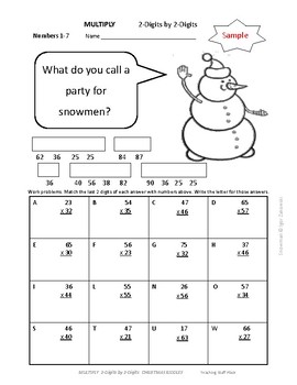 multiply 2 digits by 2 digits christmas riddles grade 4 math problems