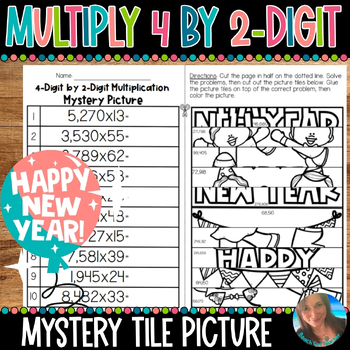 Preview of MULTIPLY 4-DIGITS BY 2-DIGITS | NEW YEAR MYSTERY PICTURE TILE | 5.NBT.B.5