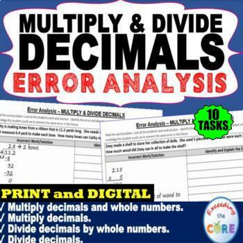Preview of MULTIPLY AND DIVIDE DECIMALS  Error Analysis | Find the Error | Print or Digital