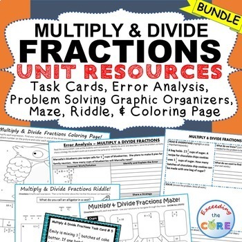 Preview of MULTIPLY & DIVIDE FRACTIONS BUNDLE Task Cards, Error Analysis,Graphic Organizers