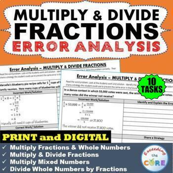 Preview of MULTIPLY & DIVIDE FRACTIONS Word Problems | Find the Error | Print and Digit