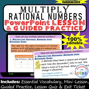 Preview of MULTIPLY RATIONAL NUMBERS PowerPoint Lesson & Practice | Distance Learning