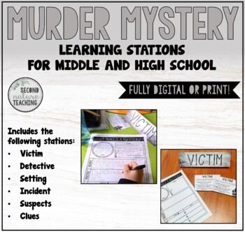 Preview of MURDER MYSTERY WRITING STATIONS FOR MIDDLE AND HIGH SCHOOL (DIGITAL OR PRINT)