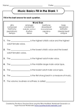 Preview of MUSIC BASICS FILL IN THE BLANK (DISTANCE LEARNING)