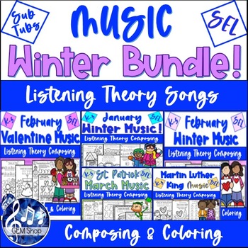 Preview of Winter MUSIC Worksheet BUNDLE Activities SEL January February March Songs