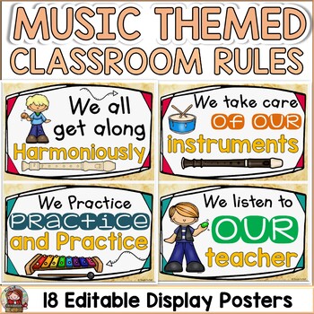 Preview of MUSIC CLASS DECOR: EDITABLE CLASSROOM RULES DISPLAY POSTERS
