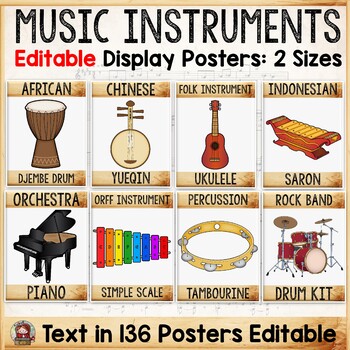 Preview of MUSIC CLASS DECOR: EDITABLE POSTERS: MUSIC INSTRUMENTS