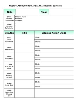 Preview of Music Class Rehearsal Plan Rubric