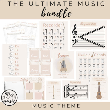 Preview of MUSIC CLASSROOM BUNDLE - Daily Agenda Slides, Instrument Posters, Bin Labels