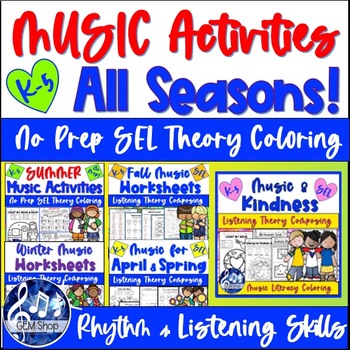 Preview of MUSIC Kindness BUNDLE All Season Activities SEL Coloring Worksheets SUB PLANS