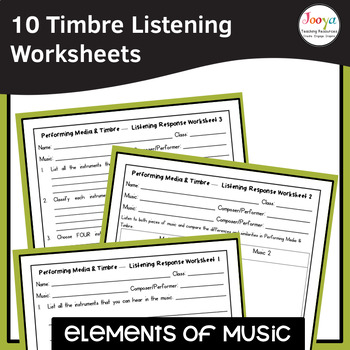 Preview of Elements of Music Performing Media and Timbre Listening Worksheets
