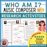 Middle School Music Composer Research Activities Worksheets