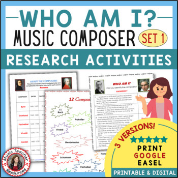 Preview of Middle School Music Composer Research Worksheets with Digital Resources
