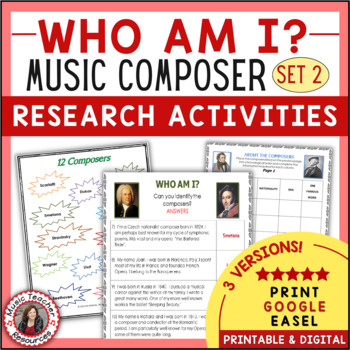 Preview of Middle School Music Composer Research Activities Worksheets
