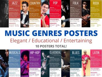 Preview of TEN MUSIC GENRE POSTERS (High-Quality JPEGs & PDF)