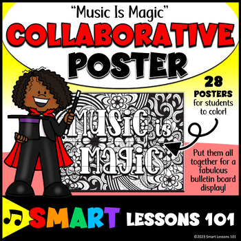 Preview of MUSIC IS MAGIC Collaborative Poster Project Growth Mindset Coloring Pages