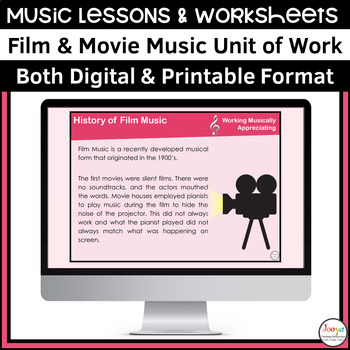 Preview of Film in Music Lessons and Worksheets for Middle School and General Music