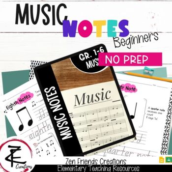 Preview of MUSIC NOTES WORKSHEETS/Music Theory/No Prep/Beginners/Coloring Included