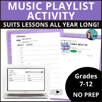 Preview of MUSIC PLAYLIST activity for end of year, character analysis, or back to school