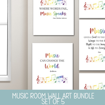 Preview of MUSIC POSTER BUNDLE, PRINTABLE CLASSROOM DECOR, RAINBOW WALL ART, QUOTE PRINTS
