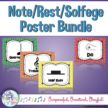 Preview of Solfege and Note/Rest Music Poster Bundle {Rainbow Colors}