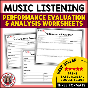 Preview of MUSIC LISTENING Activity Worksheets - Performance Evaluation & Analysis Sheets