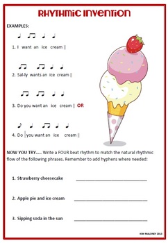 music rhythm activity rhythm invention worksheet by