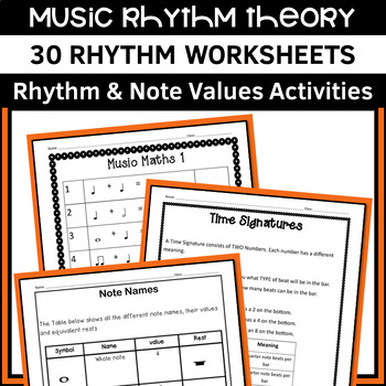 Preview of Rhythm Music Theory Worksheets for Note Values, Rests and Time Signatures