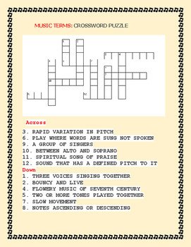 Preview of MUSIC TERMS CROSSWORD: MUSIC APPRECIATION/ VOCABULARY