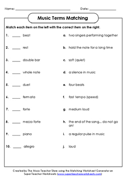 music terms matching by the music teacher store tpt