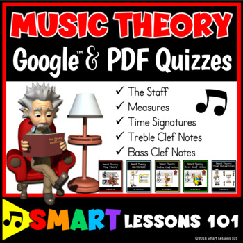 Preview of MUSIC THEORY ASSESSMENT Staff Time Signatures Treble Bass Clef Google & PDF