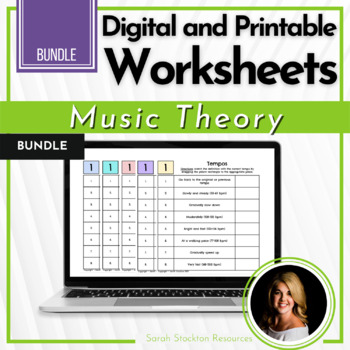 Preview of MUSIC THEORY Digital and Printable Worksheets BUNDLE Rhythm, Intervals, Solfege
