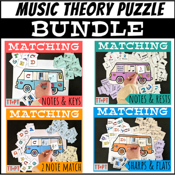 Preview of MUSIC THEORY GAME BUNDLE | Summer Matching Puzzles: Notes, Rhythm, Sharps/Flats