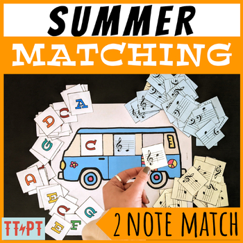 Preview of MUSIC THEORY PUZZLES | Summer Beach Matching Game: Notes on the Staff
