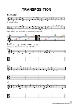 Preview of MUSIC: TRANSPOSITION PRACTICE (Treble Clef to Alto Clef)