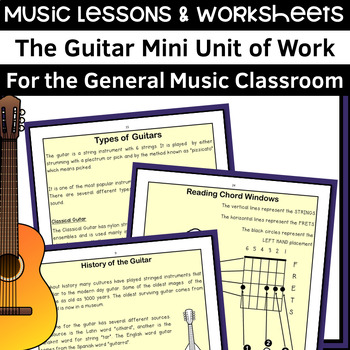 Preview of Beginner Guitar Lessons and Worksheets for the General Music Classroom